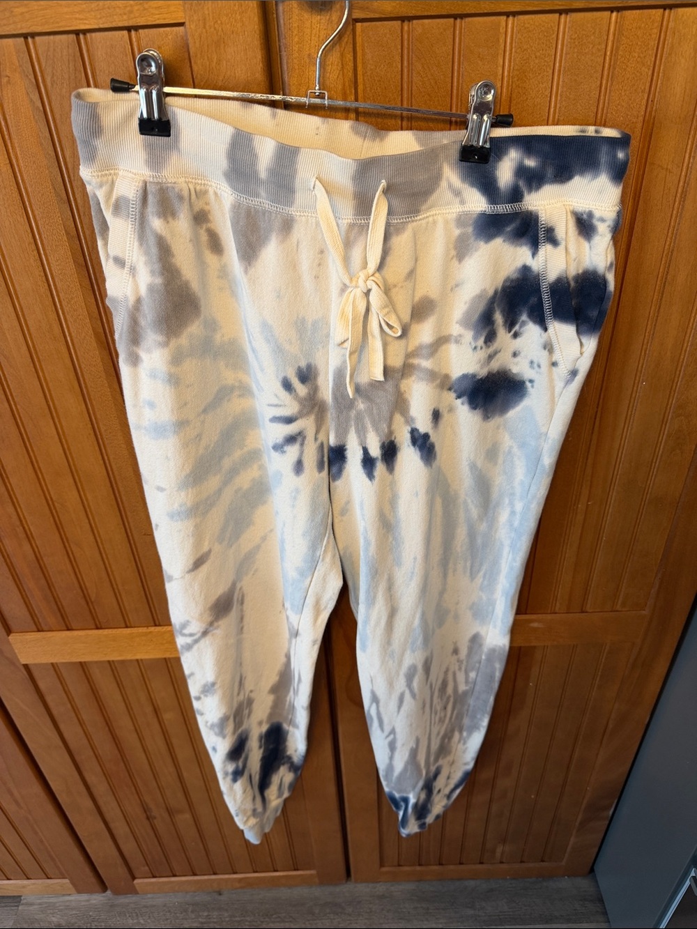 Z Supply Tie-Dye Drawstring Joggers - Navy and Gray on Cream